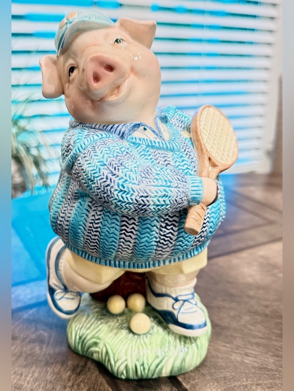 Fitz and Floyd Essentials Tennis Pig Cookie Jar Vintage Ceramic Canister
